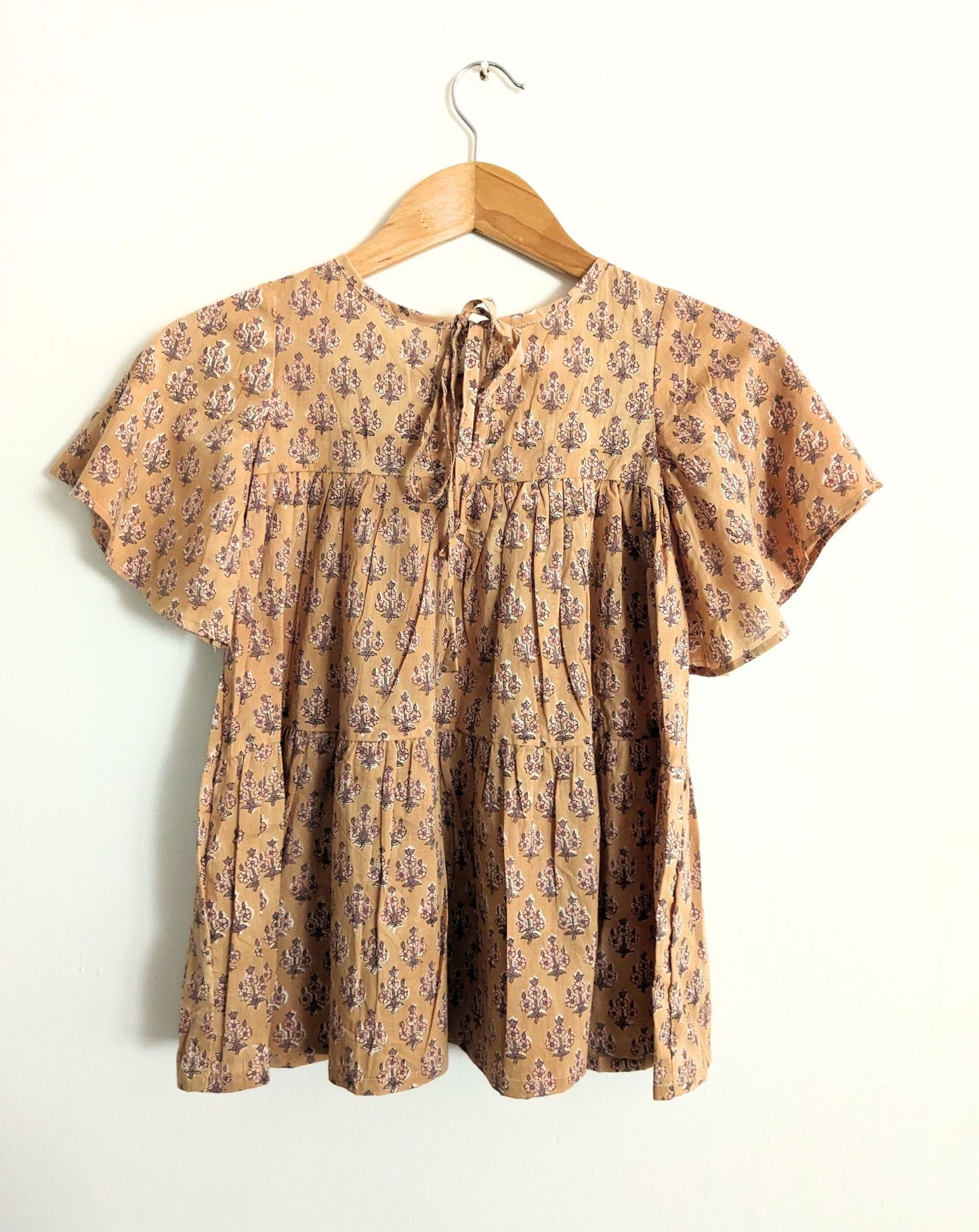Girls Cotton Flowy Dress in Brown and Lavender, Floral Print - 2y, 4y, 6y - Back