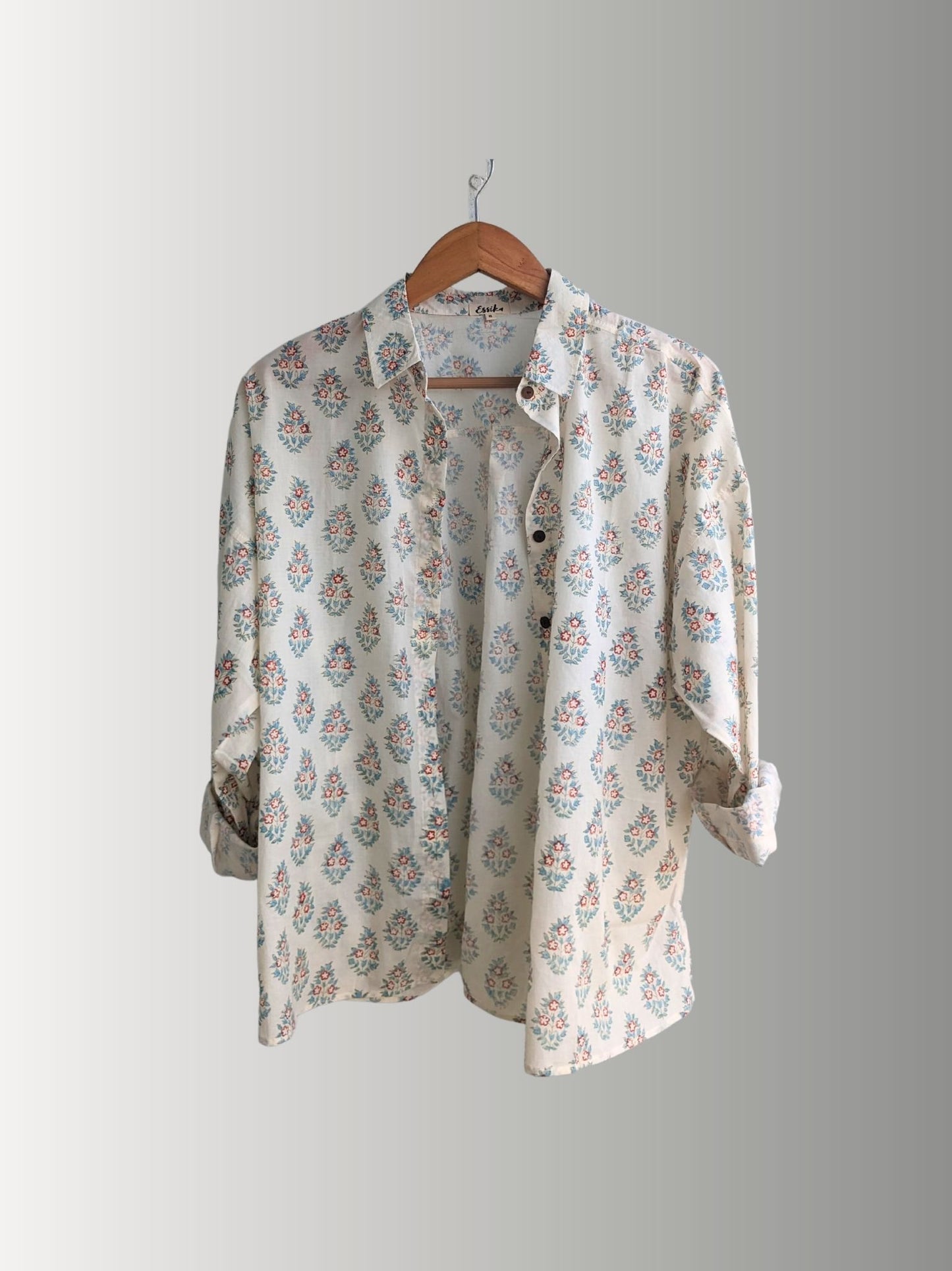 Women's Cotton full sleeves loose fitting, Casual wear shirt, Teal and Red in 4 sizes (S, M, L, XL)