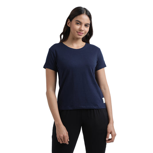 Cotton Workout Tee - Navy Blue - Front Image