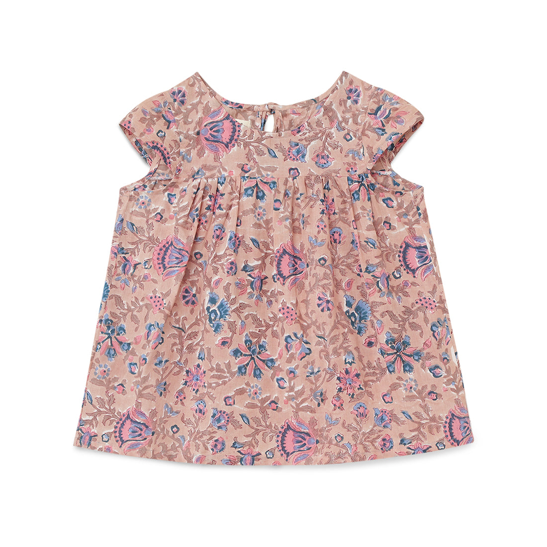Girls Cotton Flared Top, Light Brown, Multicolor Block Print for 2 yrs to 6 yrs - Front