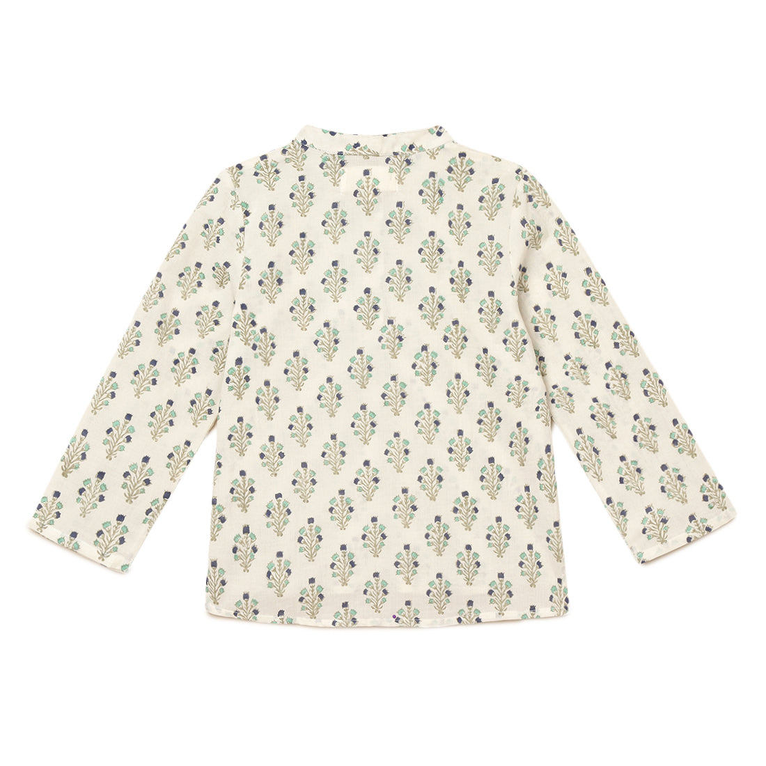 Boys Cotton full sleeves shirt with Teal and Indigo Block Print 2yrs to 6 yrs - Back
