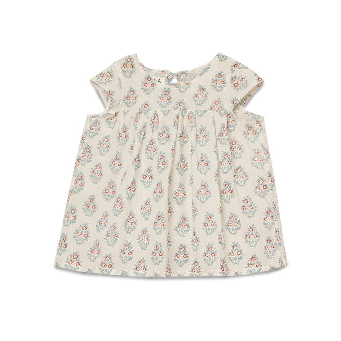 Girls Cotton Flared Top, with Teal and Red Block Print for 2 yrs to 6 yrs - Front