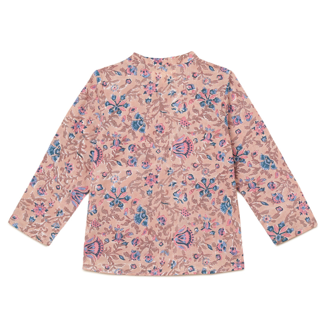 Boys Cotton Light brown with Pink and Blue block prints full sleeves shirt 2 yrs to 6 yrs - Back