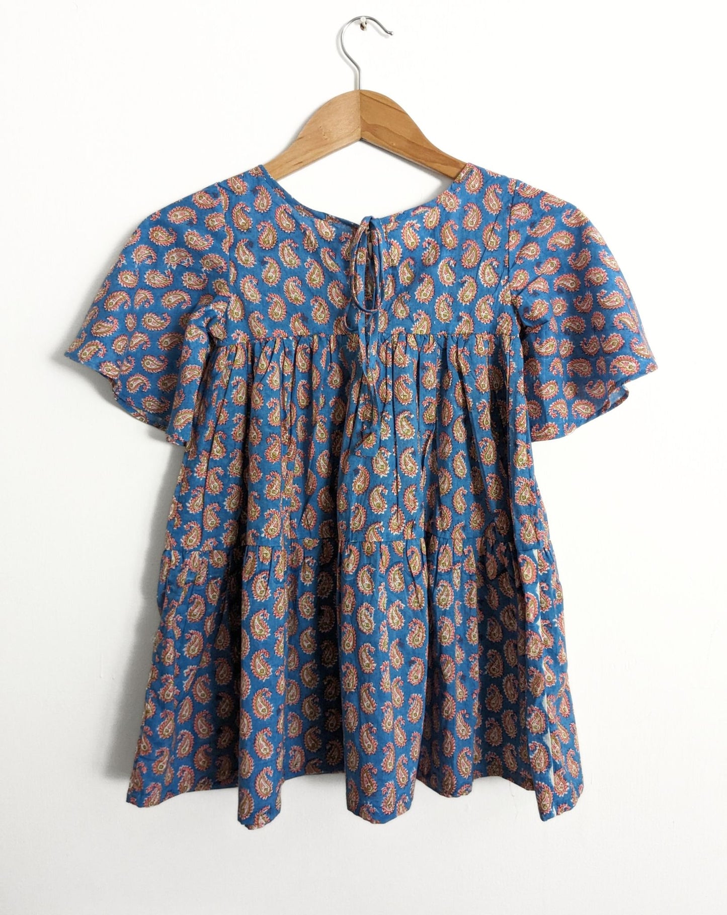 Girls Cotton Flowy Dress in Blue and Pink -2y,4y, 6y - Back