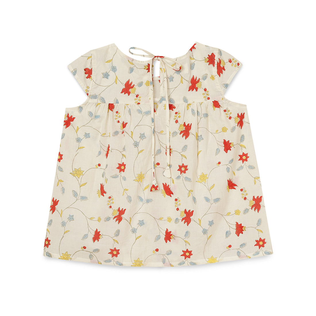 Girls Cotton Flared Top with Poppy Red Block Print for 2 yrs to 6 yrs - Back