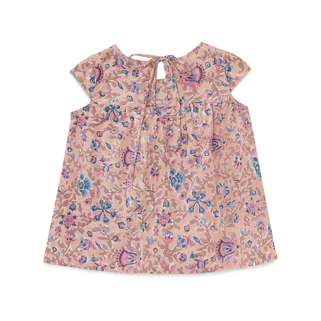 Girls Cotton Flared Top, Light Brown, Multicolor Block Print for 2 yrs to 6 yrs - Back