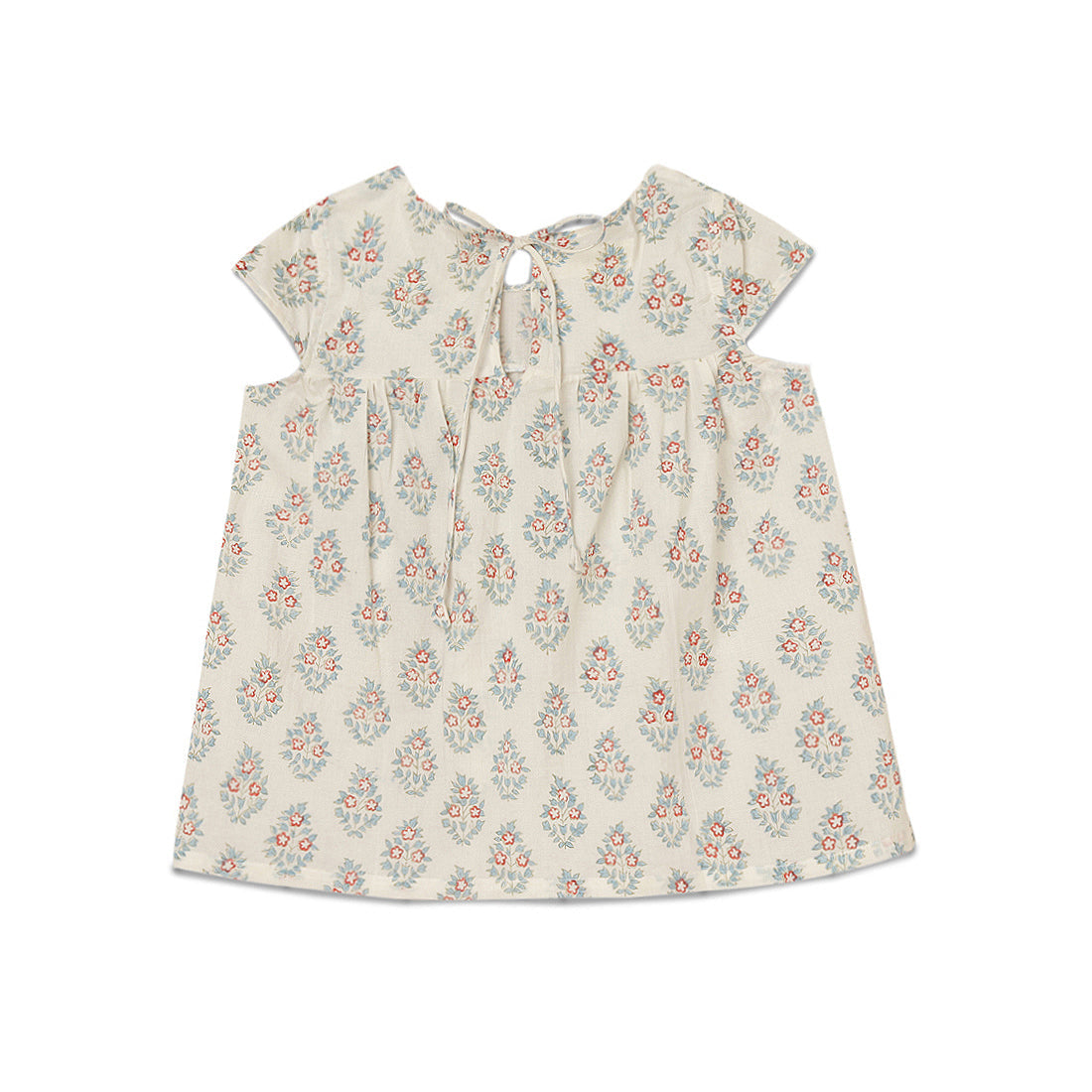 Girls Cotton Flared Top, with Teal and Red Block Print for 2 yrs to 6 yrs - Back