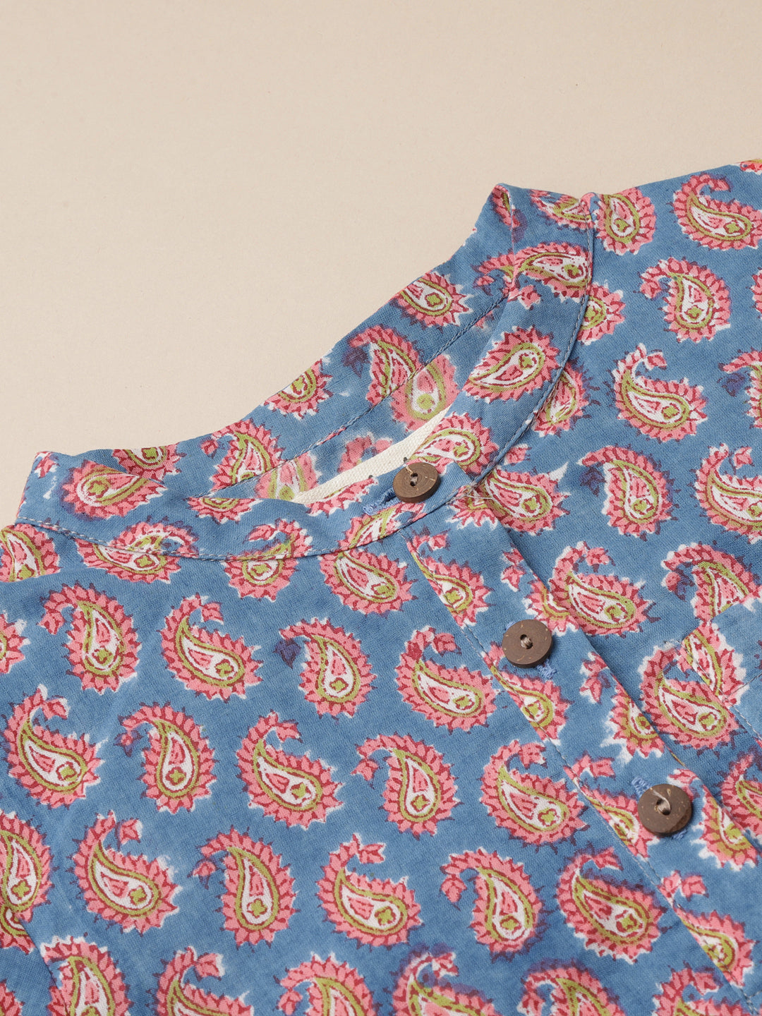 Boys Cotton Blue with Pink shirt, full sleeves 2yrs to 6 yrs -Close up image