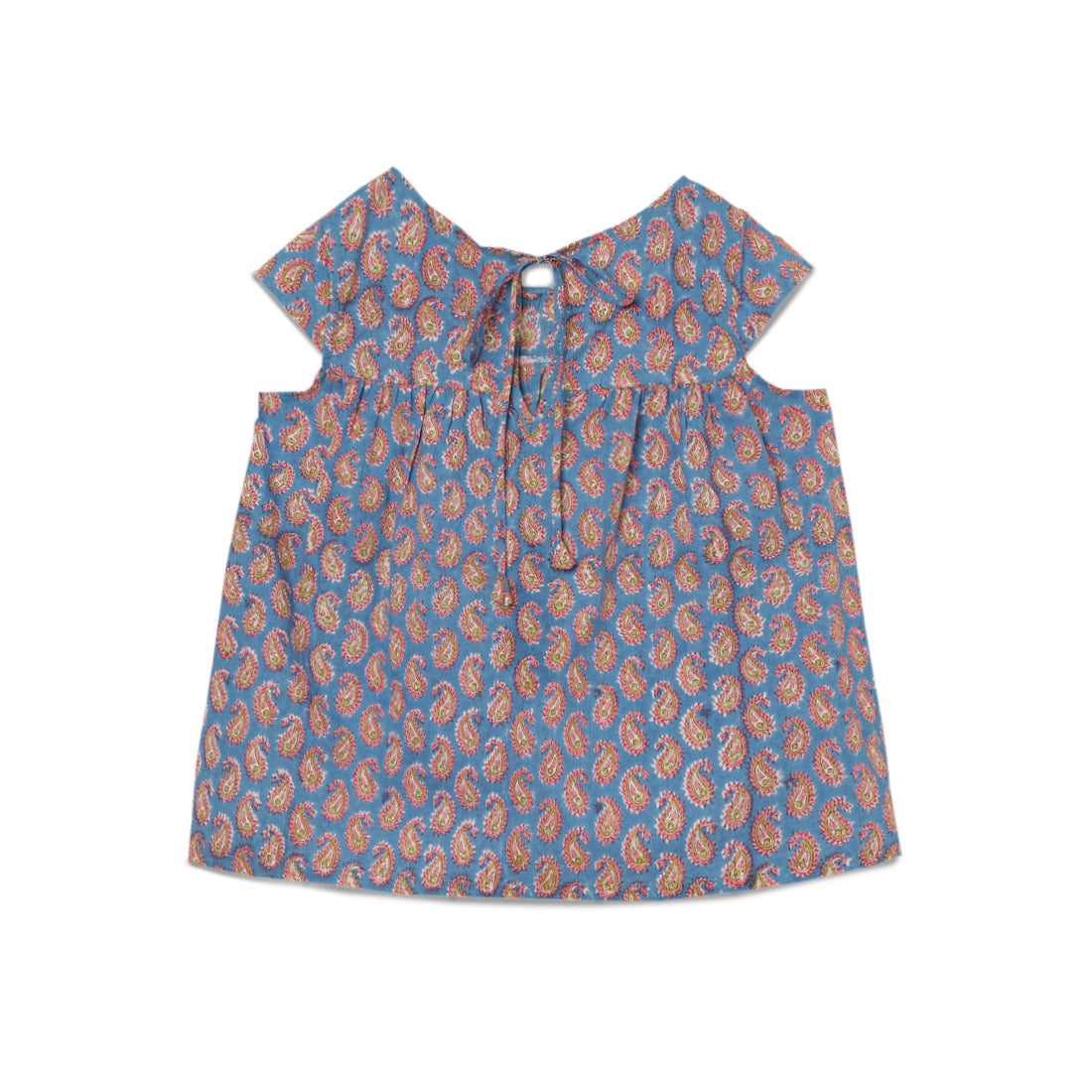 Girls Cotton Flared Top, Blue, Pink & Green Block Print for 2 yrs to 6 yrs - Back