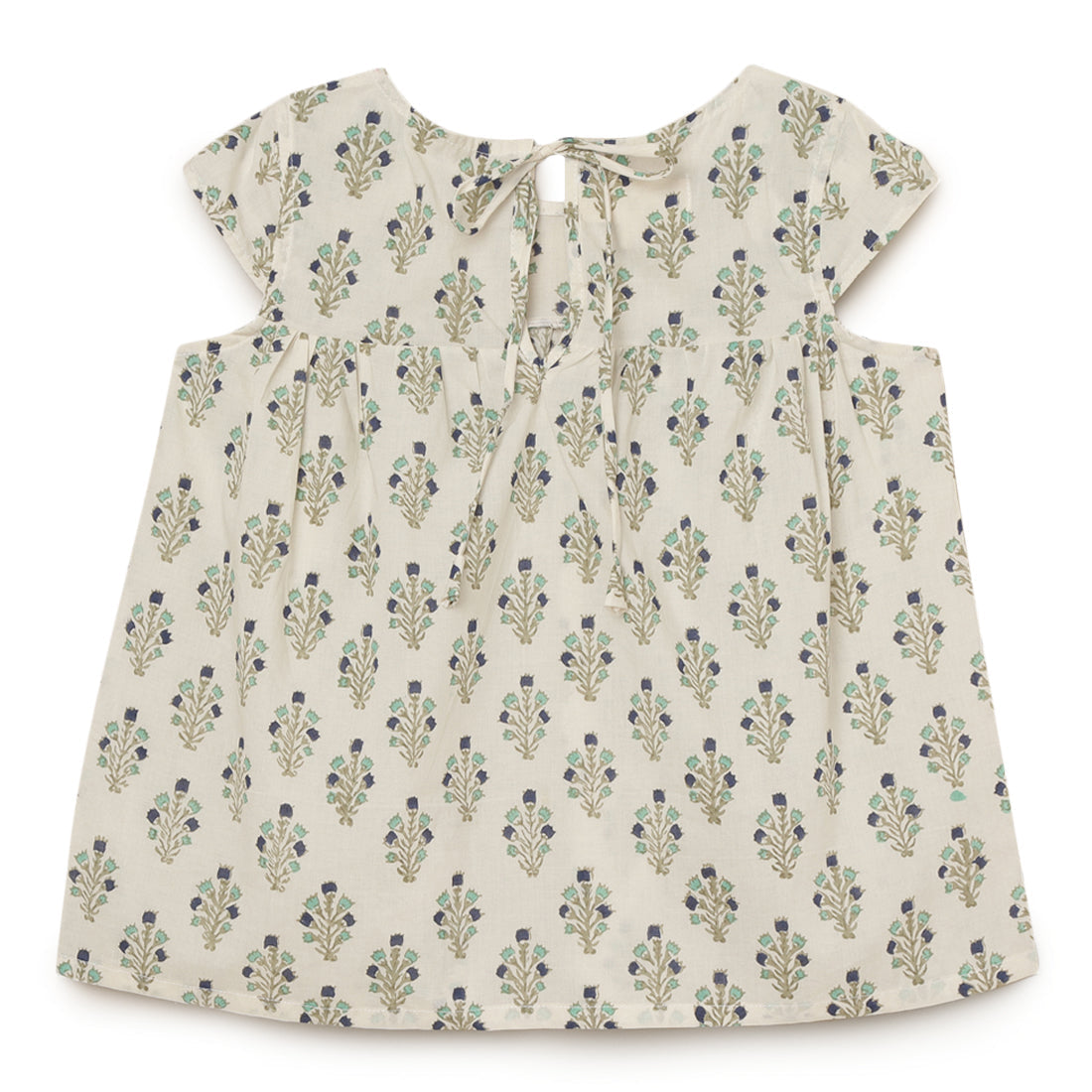 Girls Cotton Flared Top, Teal and Indigo Block Print for 2 yrs to 6 yrs - Back