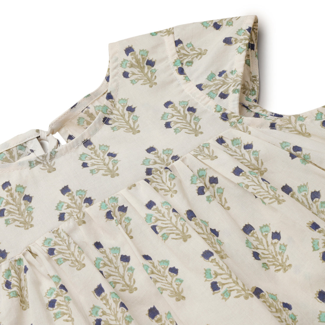 Girls Cotton Flared Top, with Beautiful Red Flower Block Print for 2 yrs to 6 yrs - Close-up