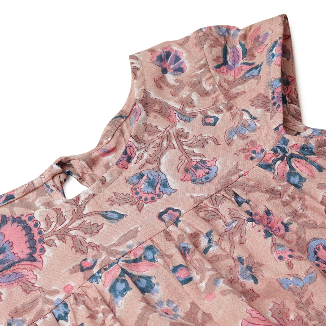 Girls Cotton Tie Back Top, Light Brown, Multicolor Block Print for 2 yrs to 6 yrs - Close-up