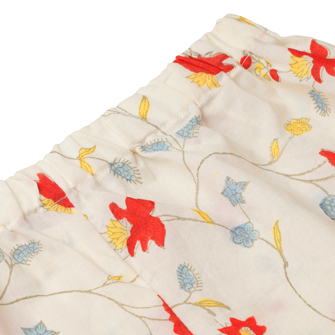 Girls Elastic Cotton Shorts, Poppy Red Block Print for 2 yrs to 6 yrs - Close-up