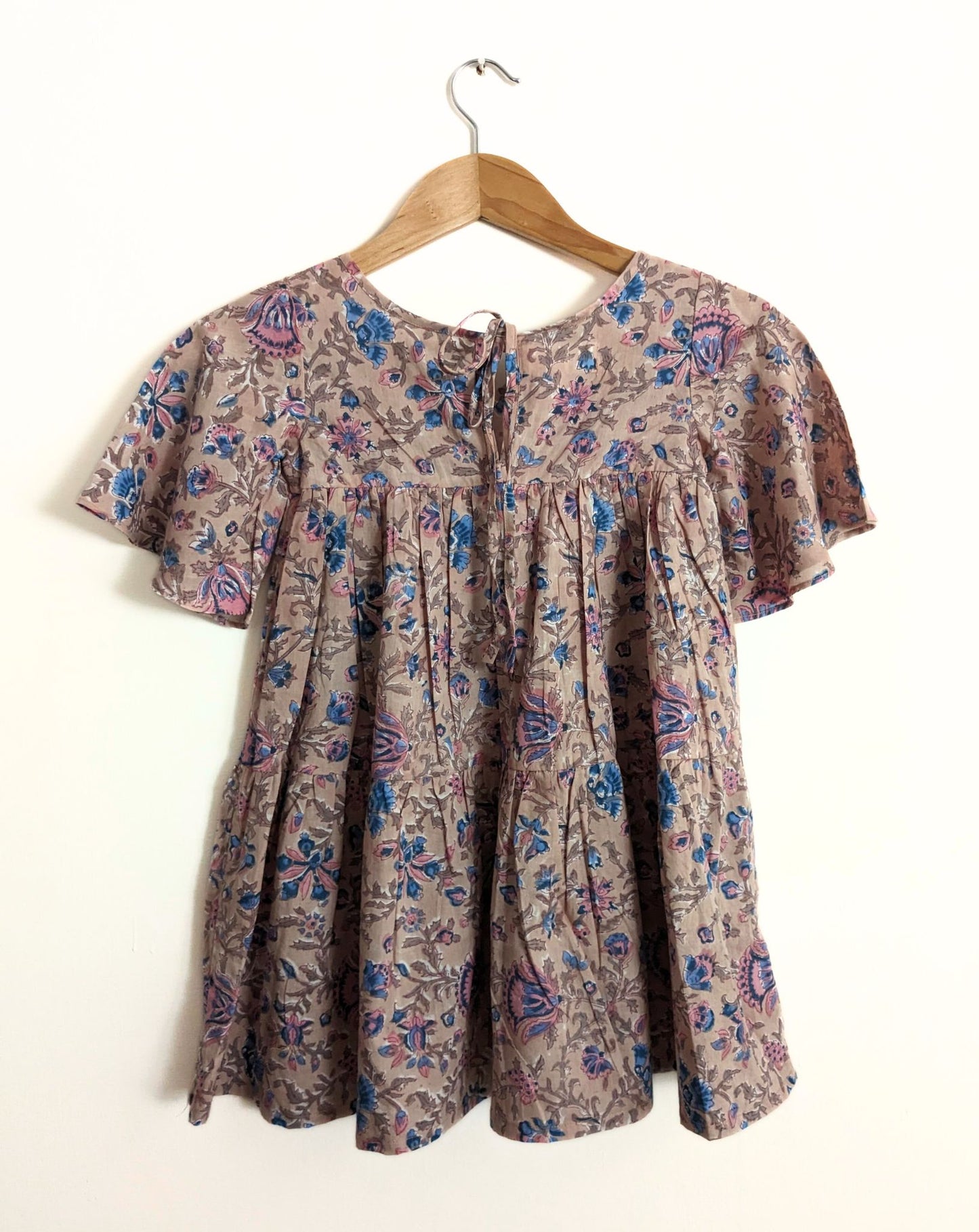Girls Cotton Flowy Dress in Brown, Pink & Blue Print -2y,4y, 6y - Back