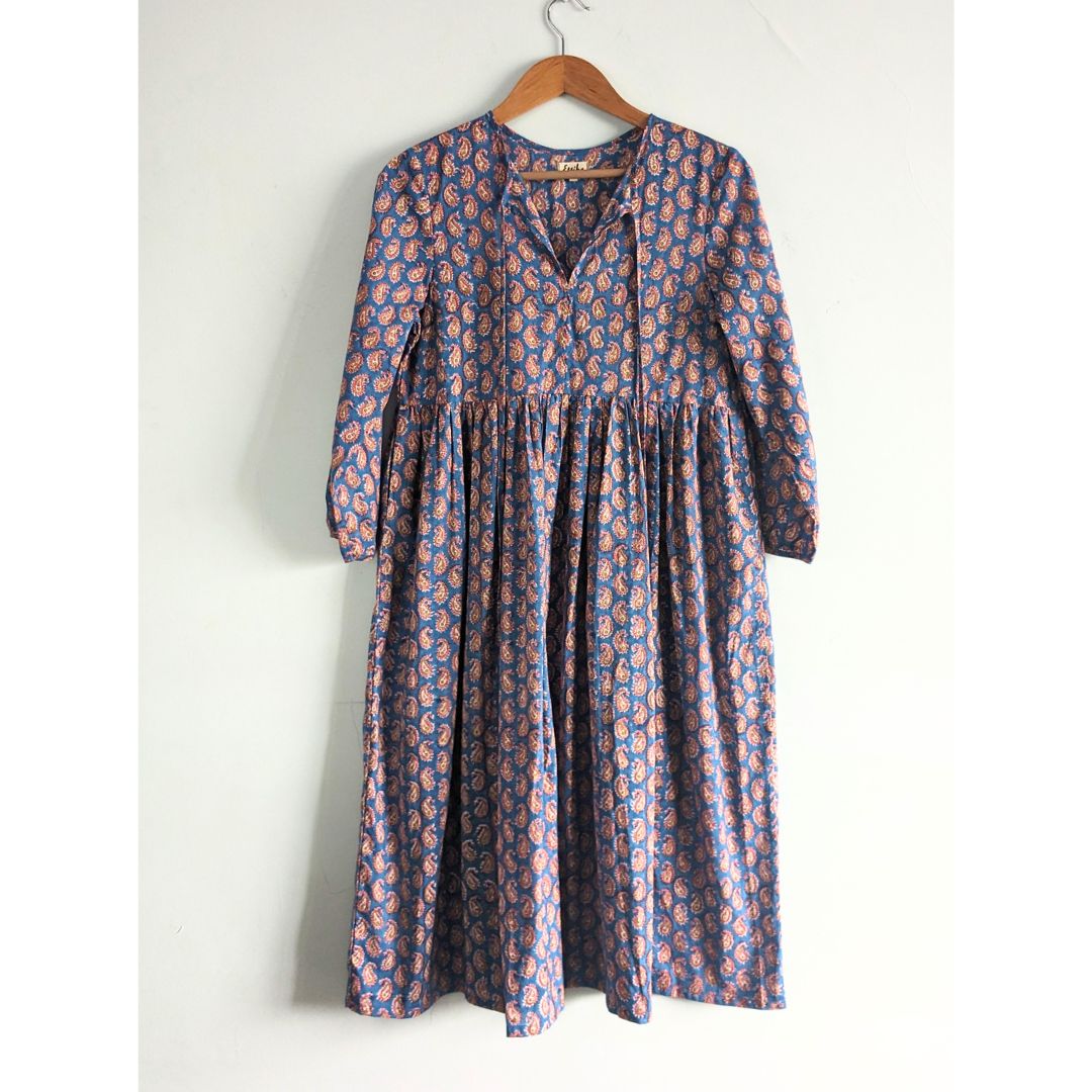 Women's Dress with long sleeves, Blue and Pink - Front Image 1