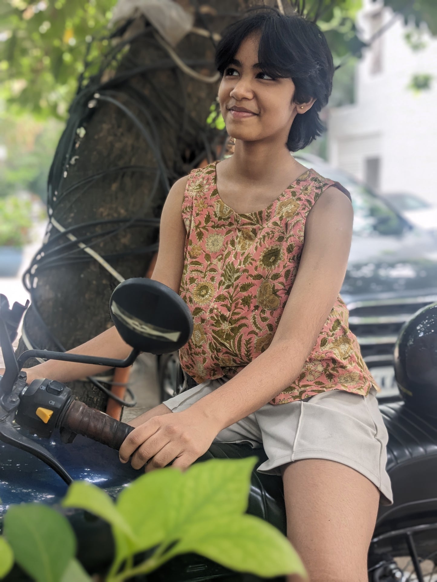 Women's Sleeveless Top | Block Print | Olive Blush