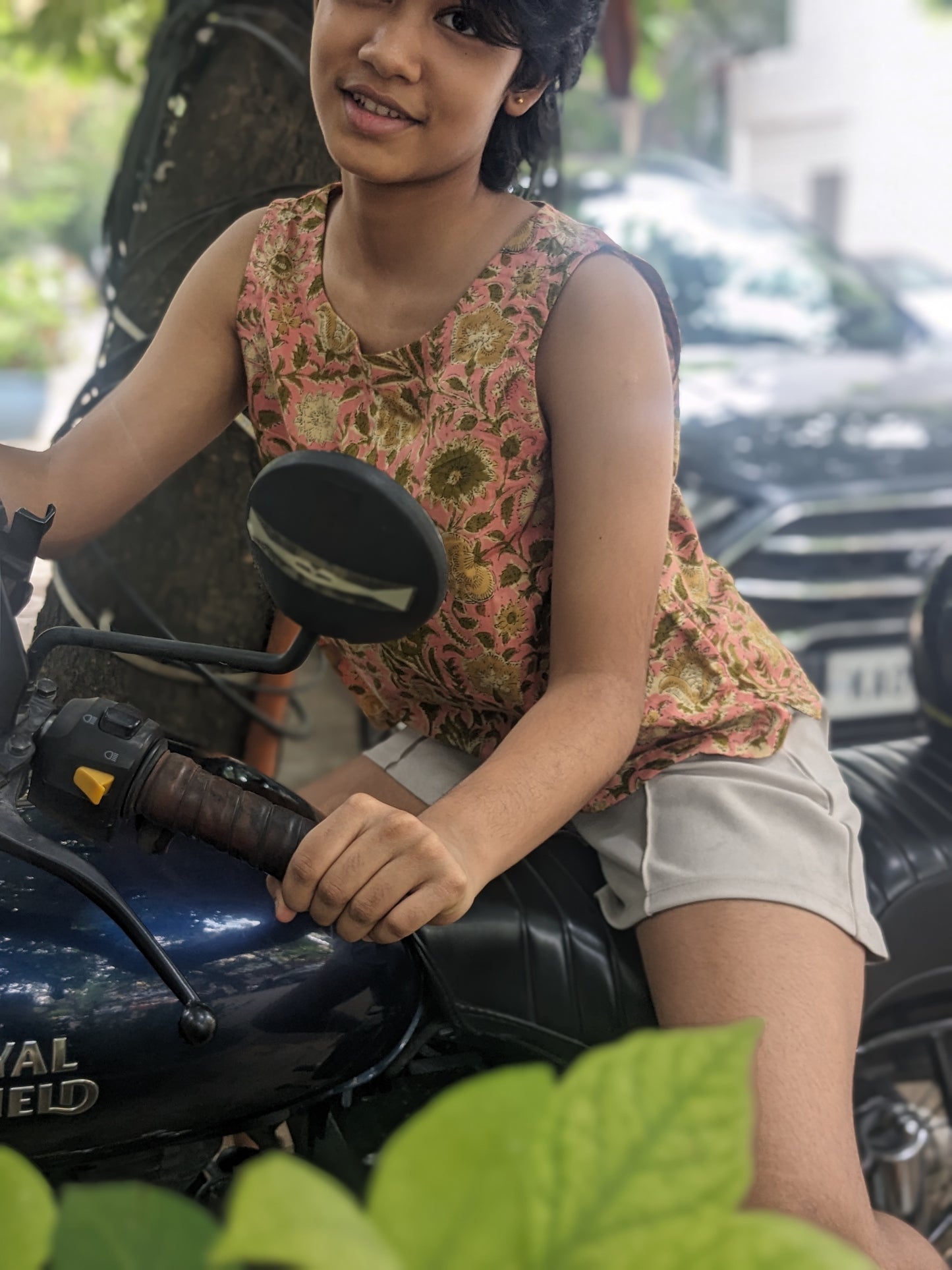 Women's Sleeveless Top | Block Print | Olive Blush