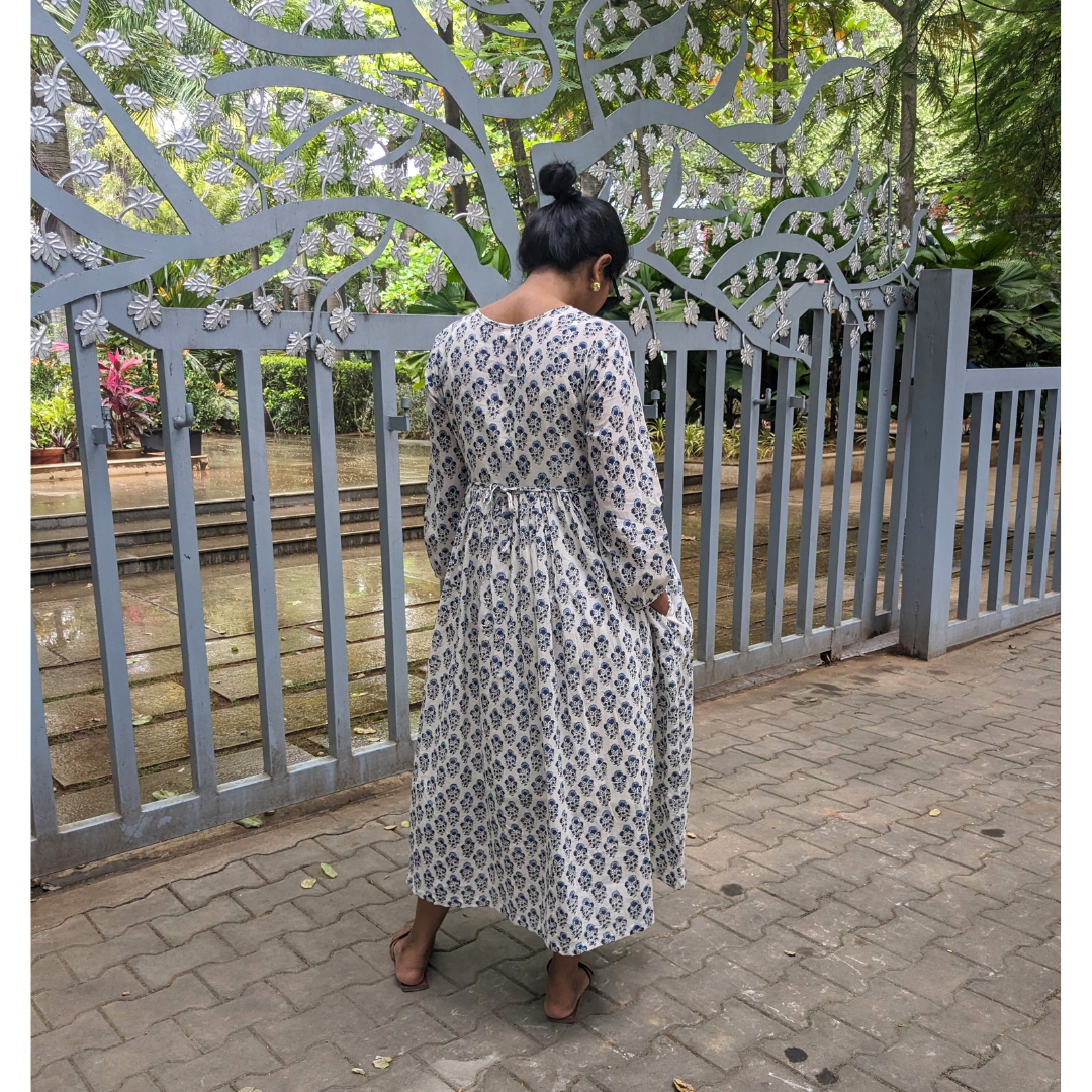 Women's Dress | Block Print | Dark Blue