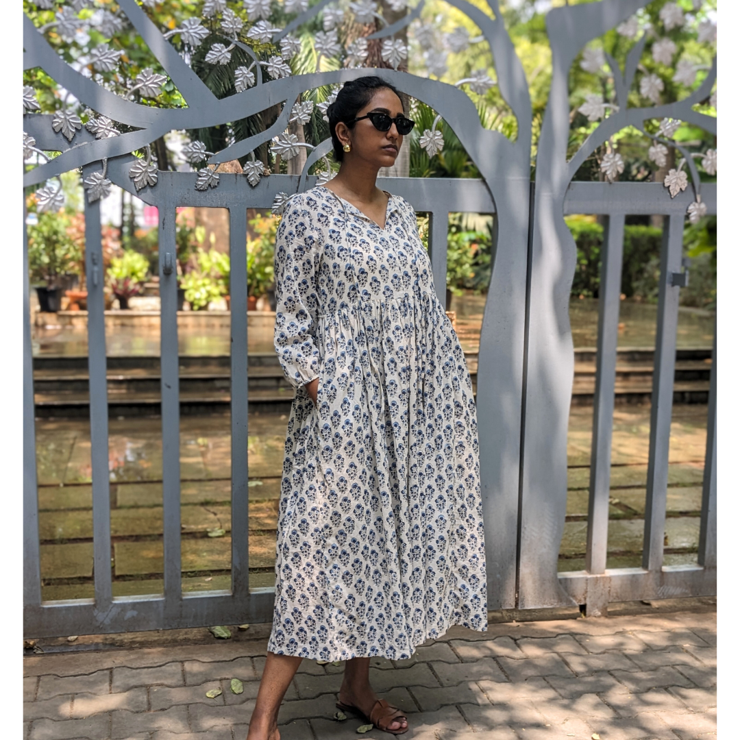 Women's Dress | Block Print | Dark Blue