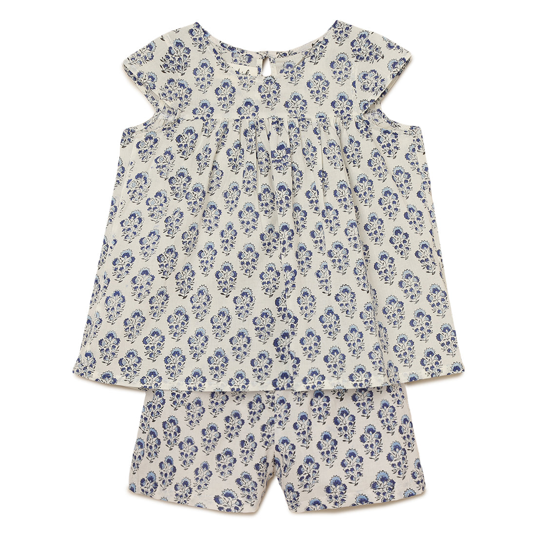 Girls Top and Shorts Set Dark Blue Block Print 2 yrs to 6 yrs - Full Set