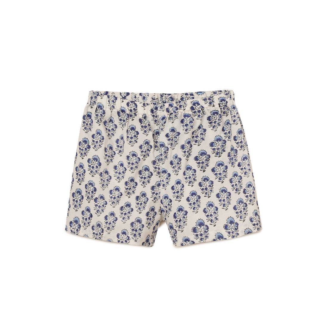 Girls Elastic Cotton Shorts, Dark Blue Block Print for 2 yrs to 6 yrs -Close-up