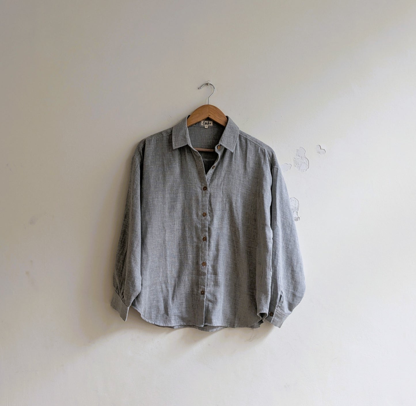 Women's cotton oversized shirt, full sleeves in grey - full image