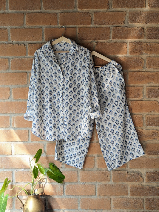 Women's Cotton Shirt and  Pant  - Dark Blue - Front Image