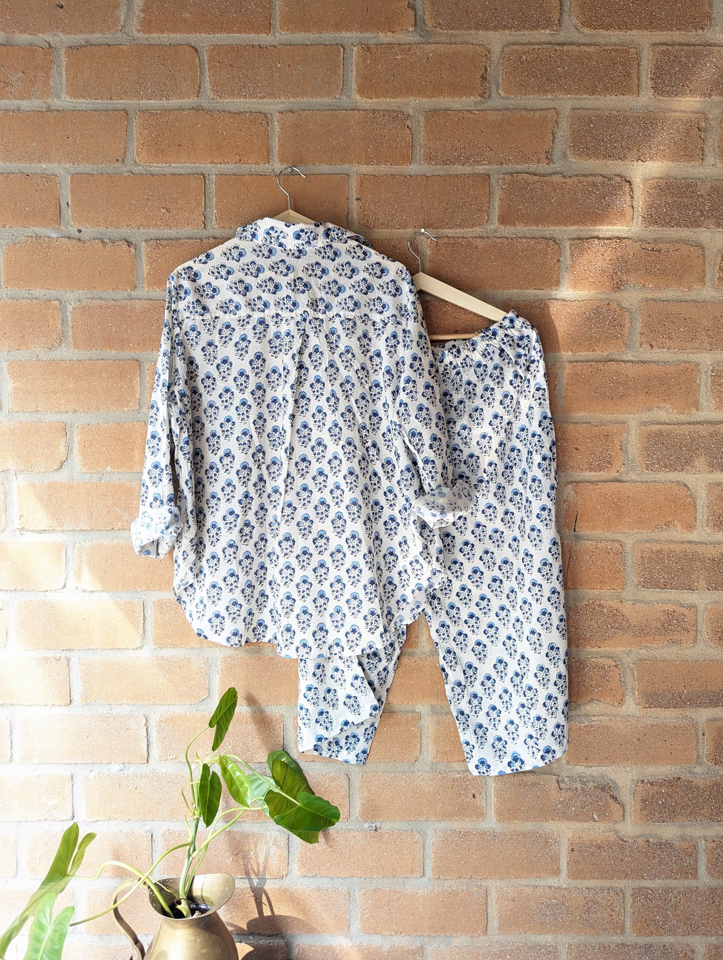Women's Cotton Shirt and Pant - Dark Blue - Back  Image