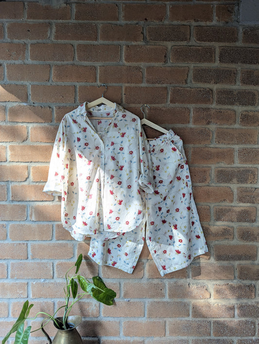 Women's Cotton Regular Shirt and Pant set - Poppy Red - Front Image