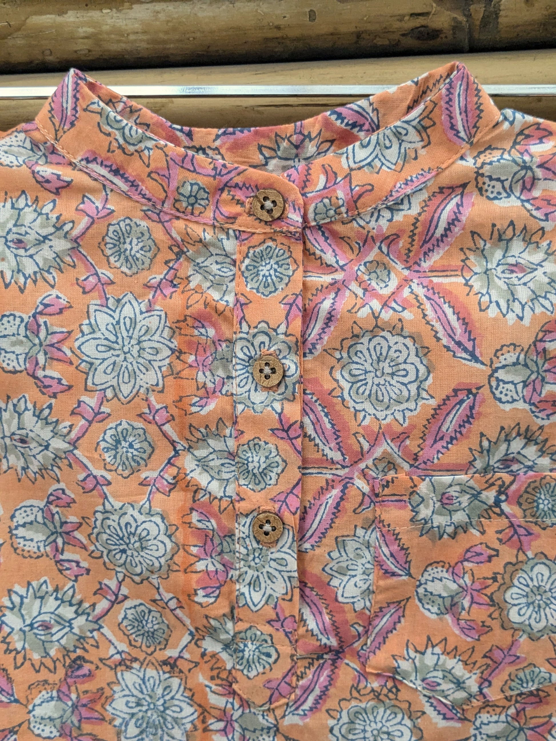 Boys full sleeves shirt in orange and pink - closeup image
