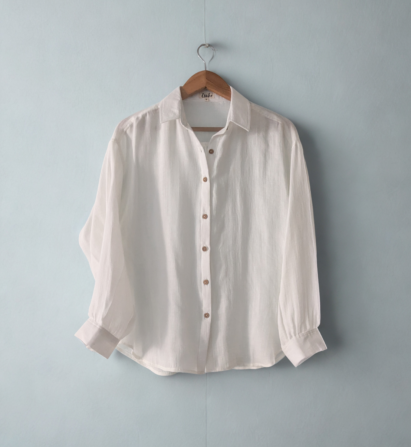 Women's cotton oversized shirt in full sleeves, white - Front Image