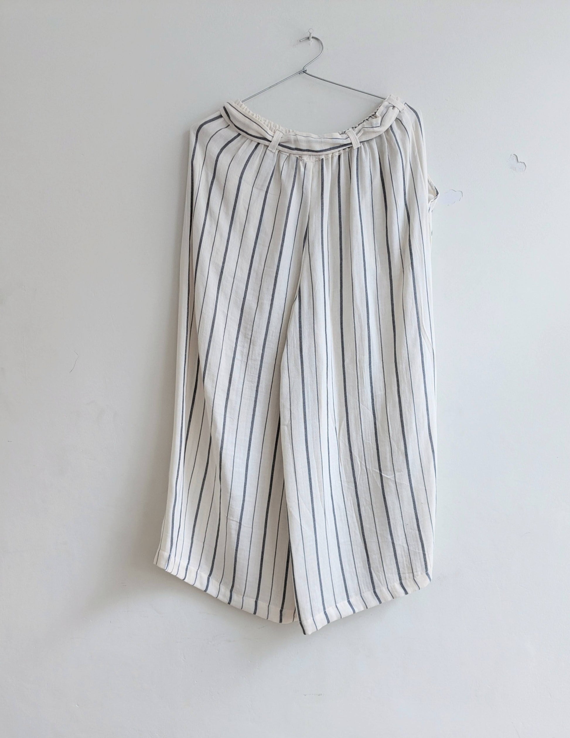 Women's cotton coord set  in black stripes - full elasticated pants with separate belt  - back image