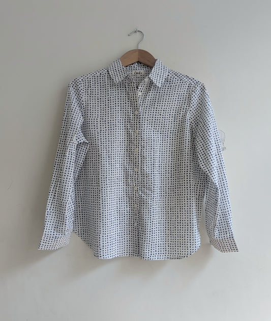 Women's regular shirt in cotton block print with full sleeves in indigo  - Full image