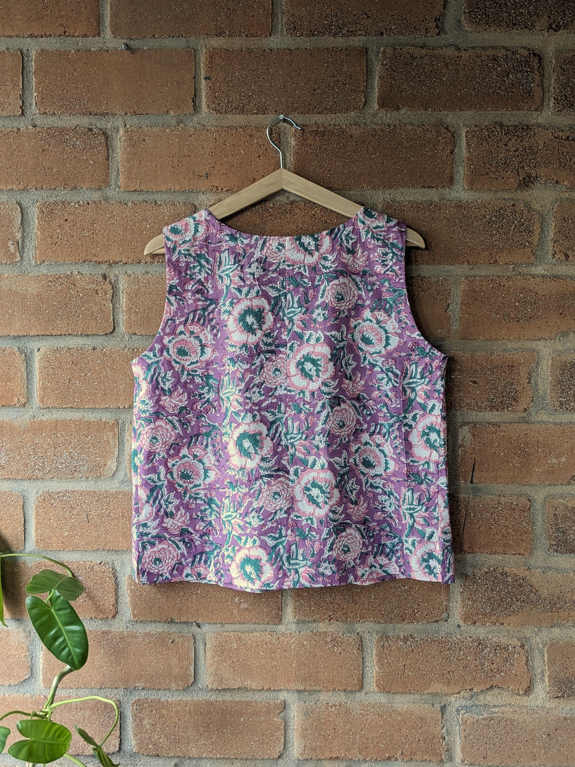 Women's Cotton Sleeveless Top - Pink -Block Print - Back Image