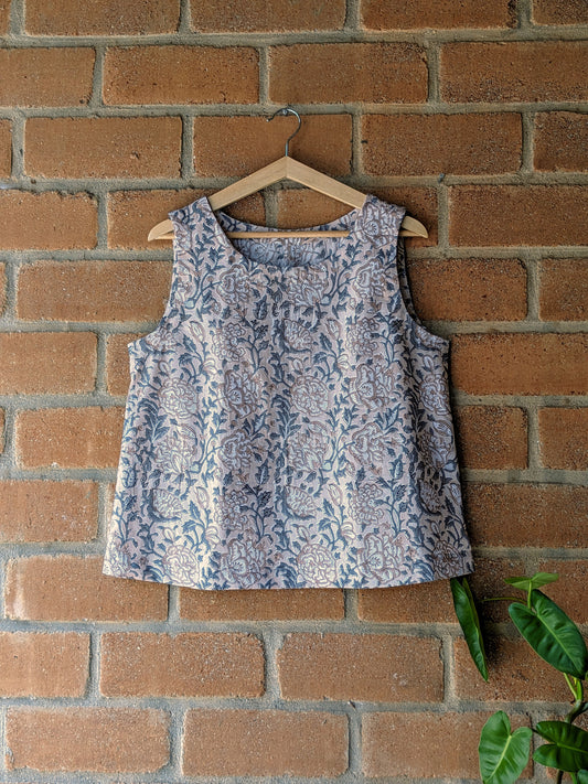 Women's Cotton Sleeveless Top -Ivory Floral Print - Front Image