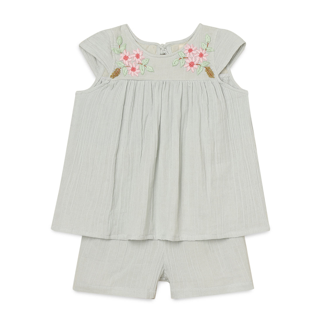 Girls Embroidery Set - Teal Blue Top and Shorts 2 yrs to 6 yrs - Full Set