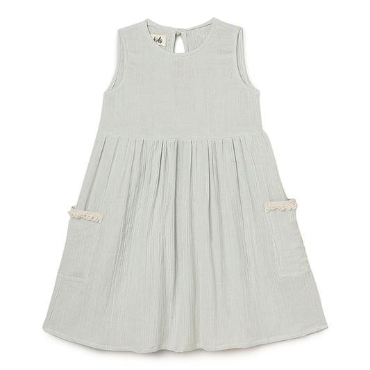 Girls Cotton Sleeveless Dress Teal Gauze -Blue 2 yrs to 6 yrs - Front