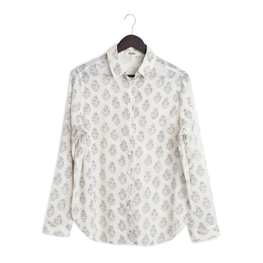 Cotton Regular Full Sleeves Teal & Red Block Print Shirt - Front Image
