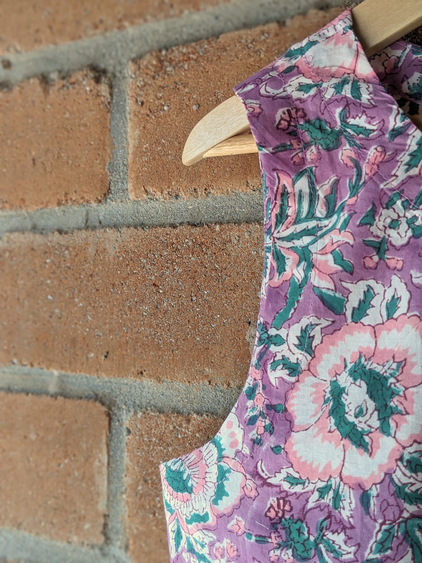 Women's Cotton Sleeveless Top - Pink -Block Print - Closeup Image