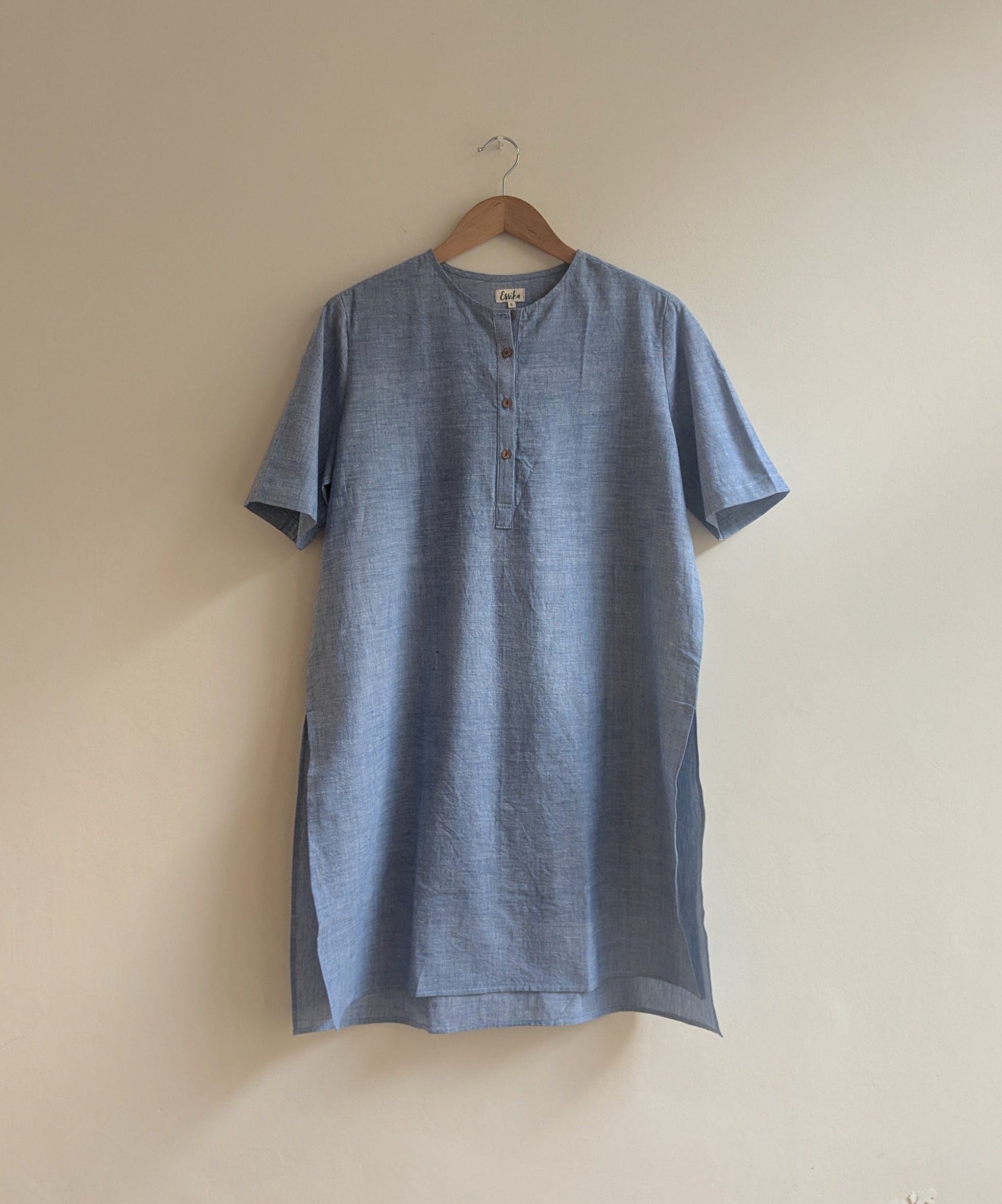 Women's long cotton kurta with half sleeves in blue  - front image