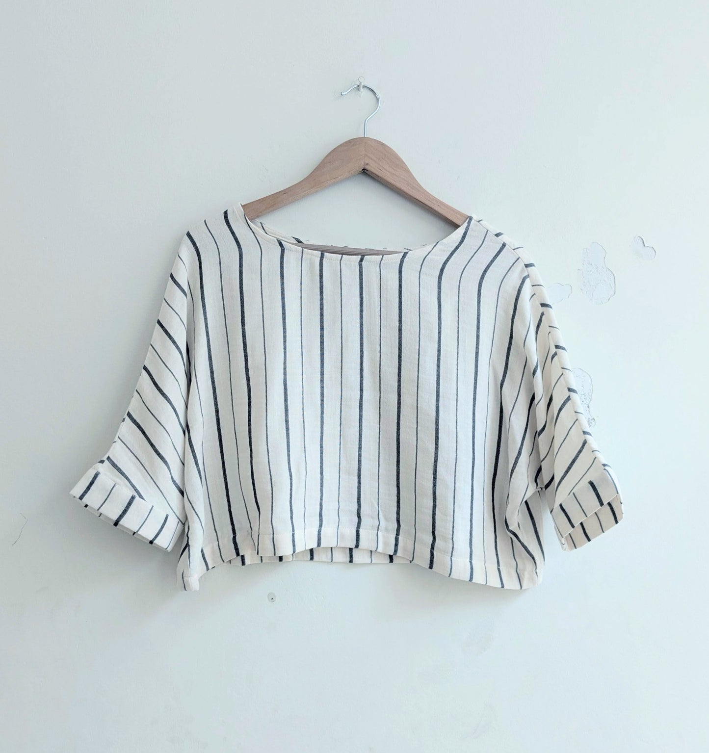 Women's cotton coord set  in black stripes - top front image