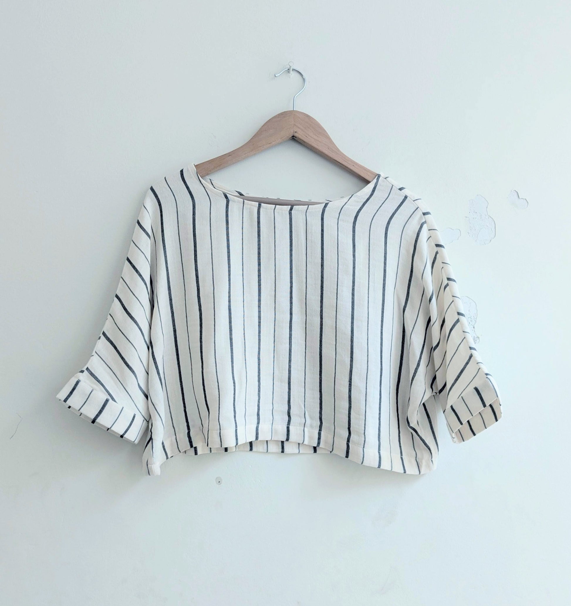 Women's cotton coord set  in black stripes - top front image