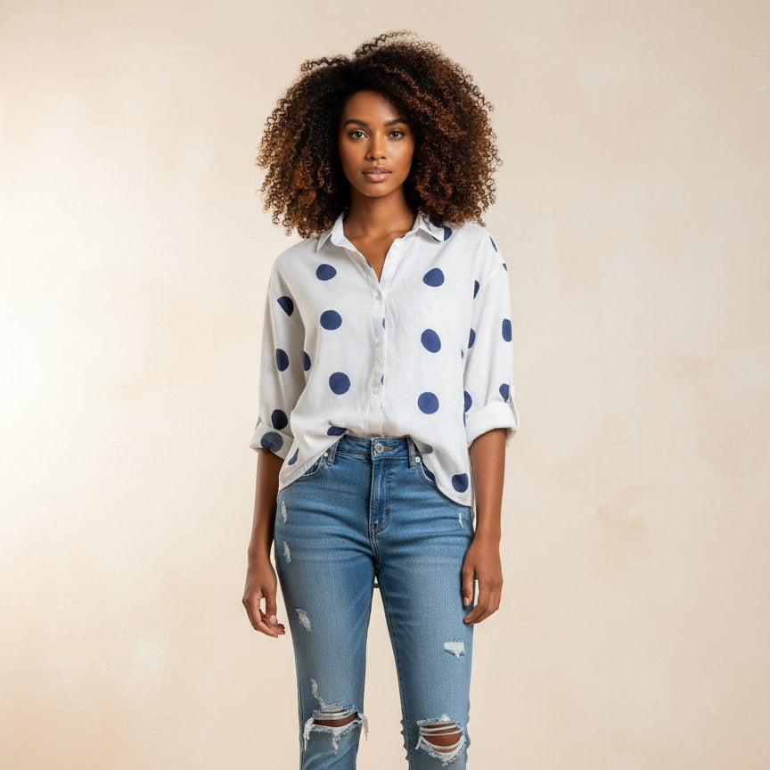 Women's Oversized Shirt | Cotton | Polka Dot
