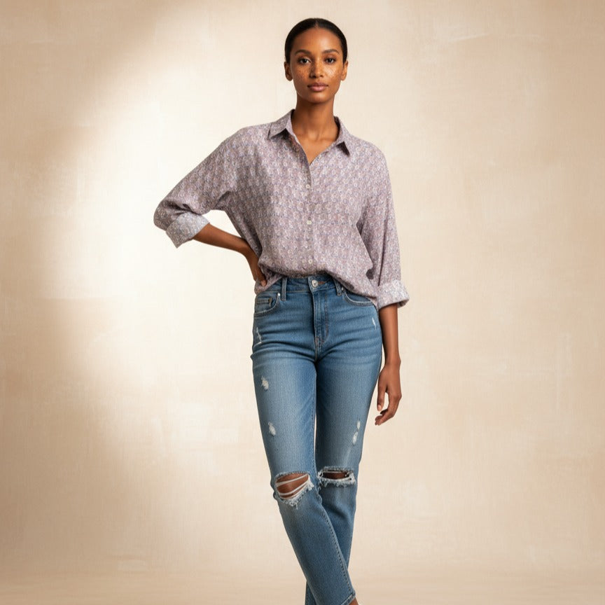 Women's Oversized Shirt | Block Print | Dusty Rose