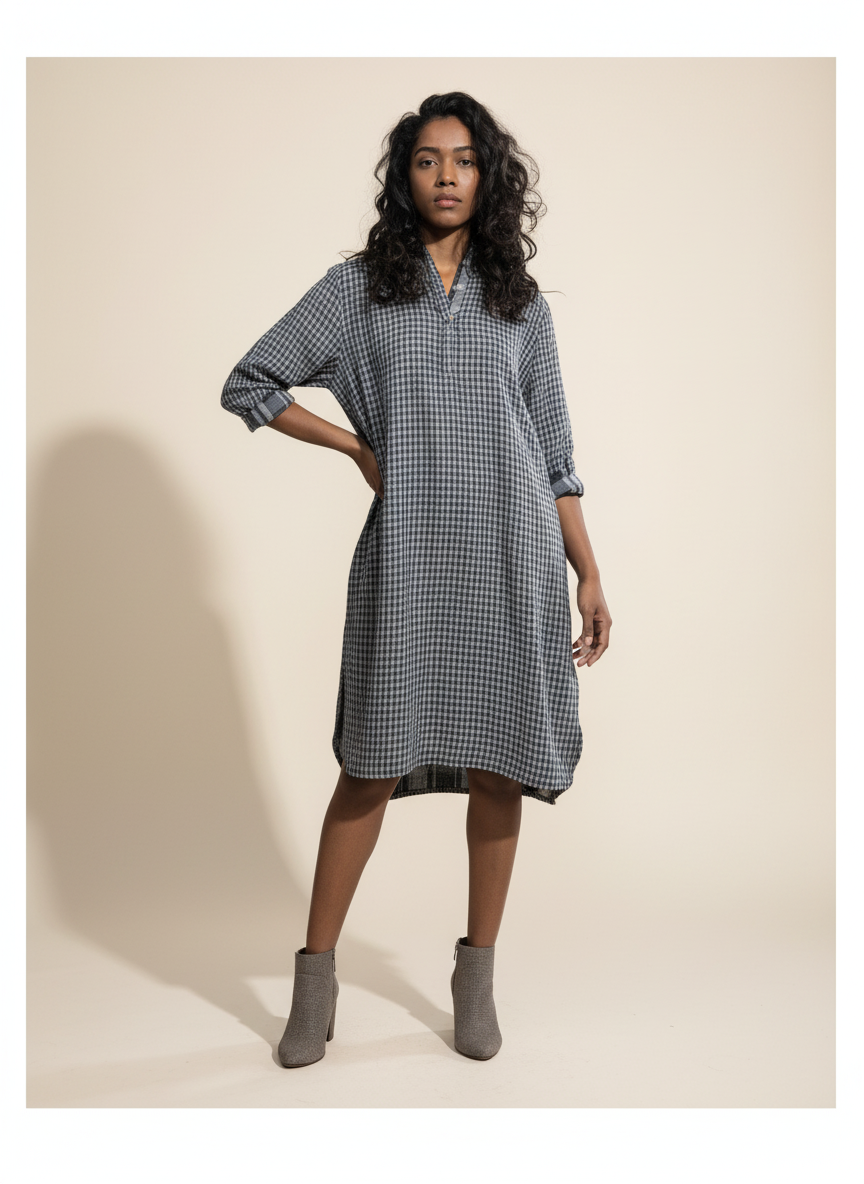 Chemise surdimensionnée pour femmes | Impression en bloc | Bleu foncé