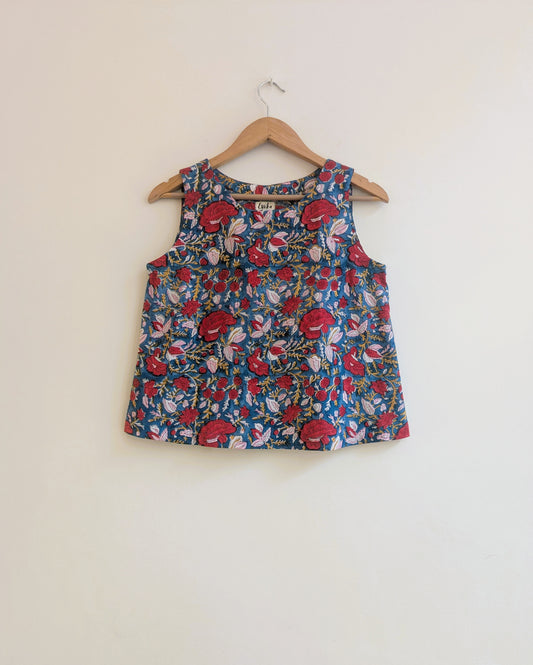 Women's sleeveless top in dark teal and red - front image
