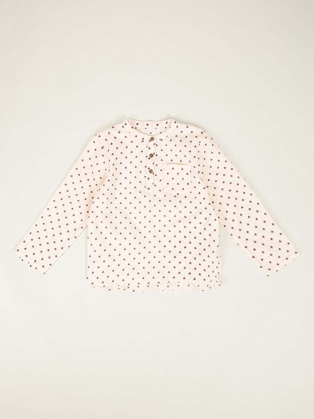 Boys Cotton Shirt Full Sleeves Peach Clover Print - 2 yrs to 12 yrs - Front