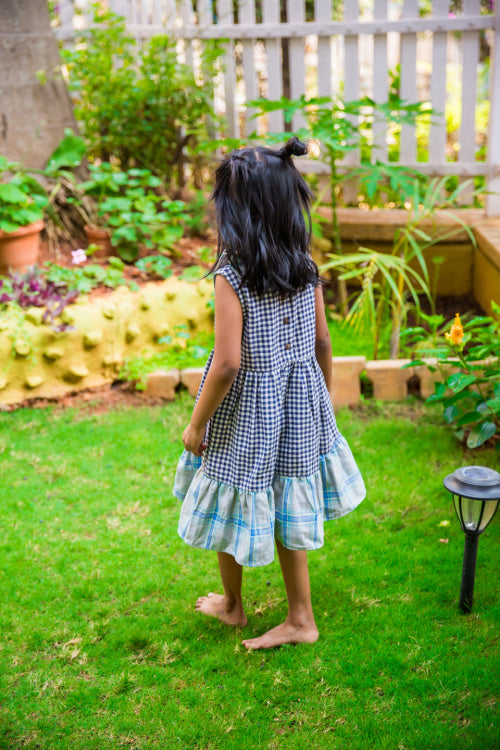 Girls Sleeveless Cotton Blue Checks Dress - 1yr to 8 yrs