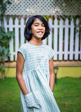 Knee length dress in cotton stripes