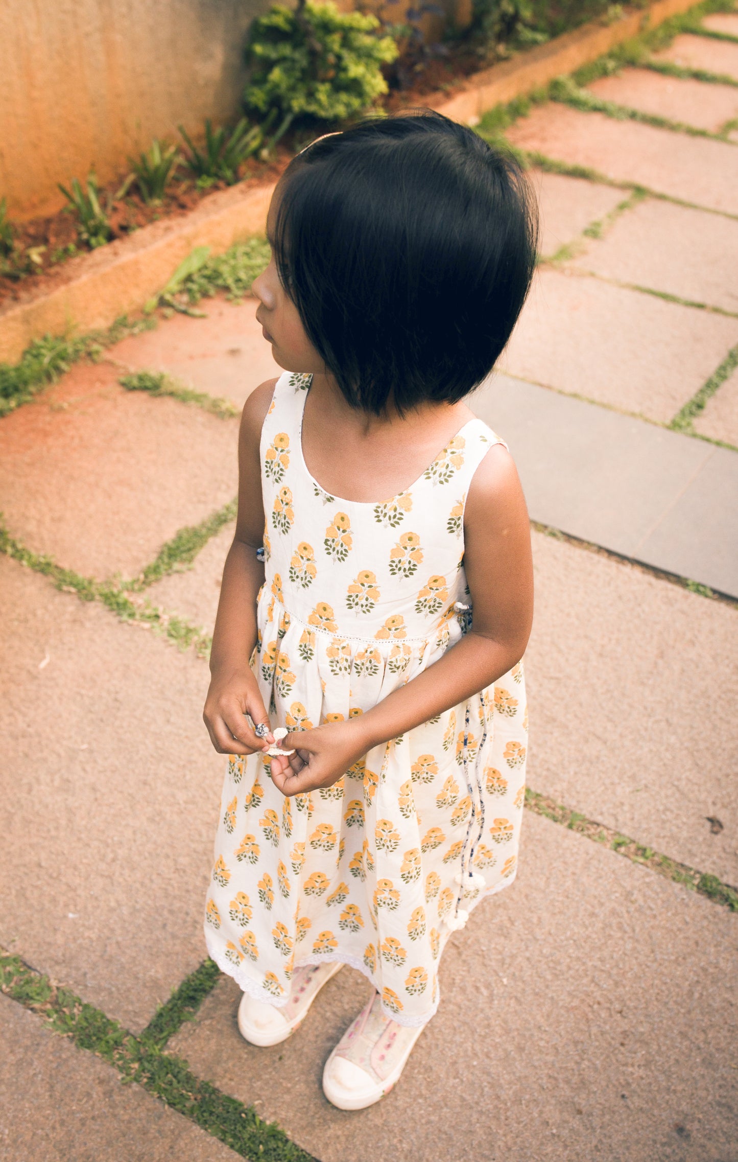 Girls Sleeveless Cotton Dress - Yellow 1 Yr to 8 Yrs - Front